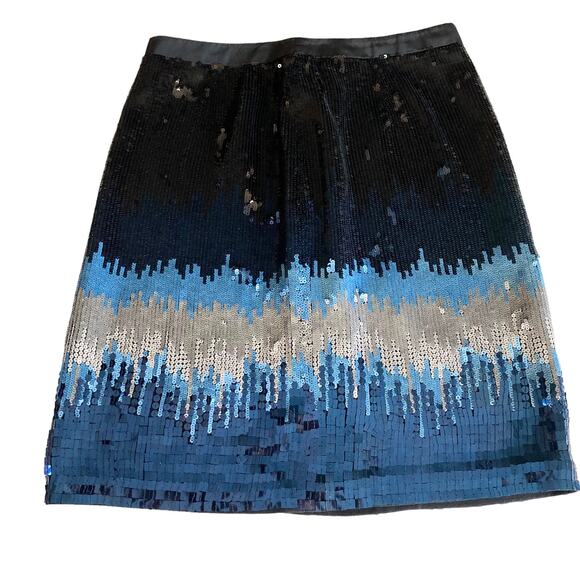 Per Se Silk Allover Sequins Pencil Mini Skirt Black Blue Silver Sz 2 Cocktail - Picture 1 of 7